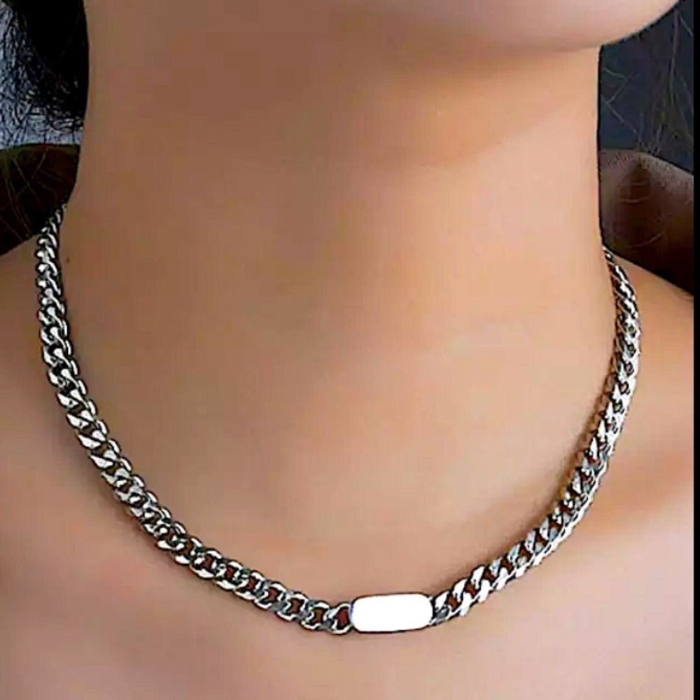 Stainless Steel Cuban Chain Link Necklace Bracelet Matching Set - Picture 6 of 10